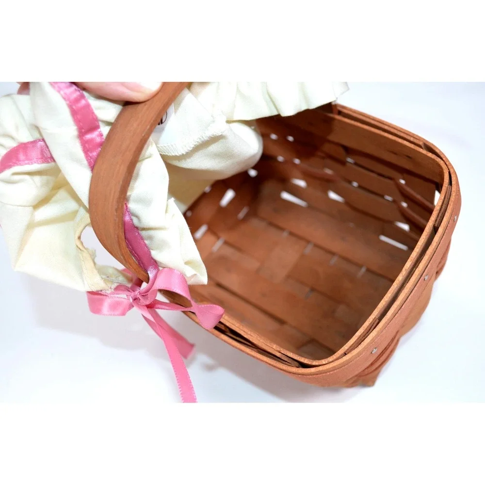 Longaberger‎ Vintage 1989 Basket With Attached Handle Liner Pink Ribbon
